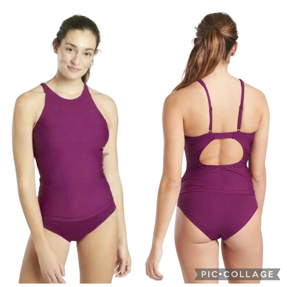 Athleta High Neck Keyhole Tankini Top in Velvet Plum Size XL